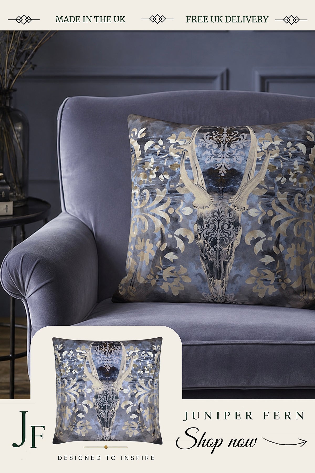 Grey Ivory Stag Cushion - Ashen