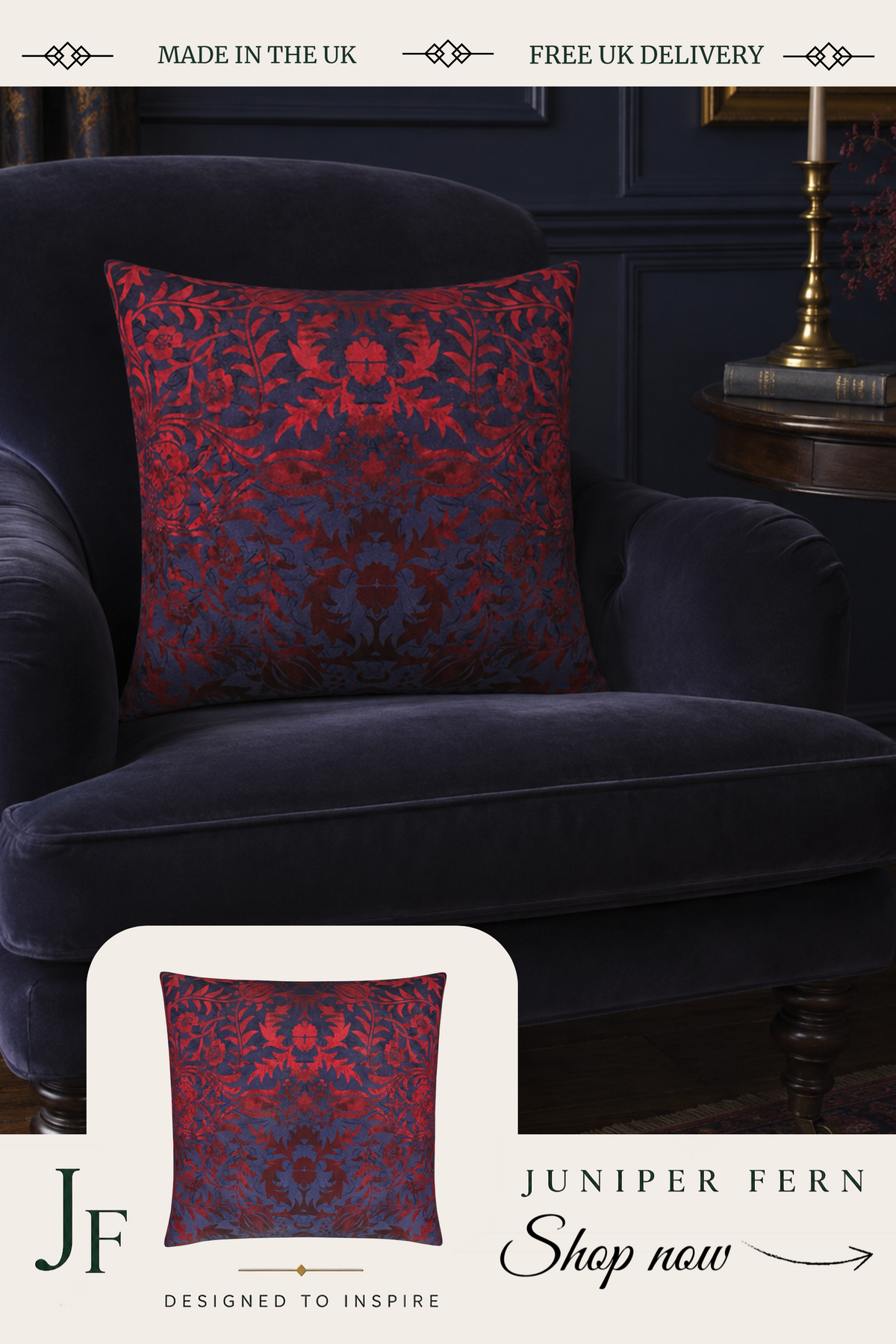 Crimson Red Floral Damask cushion
