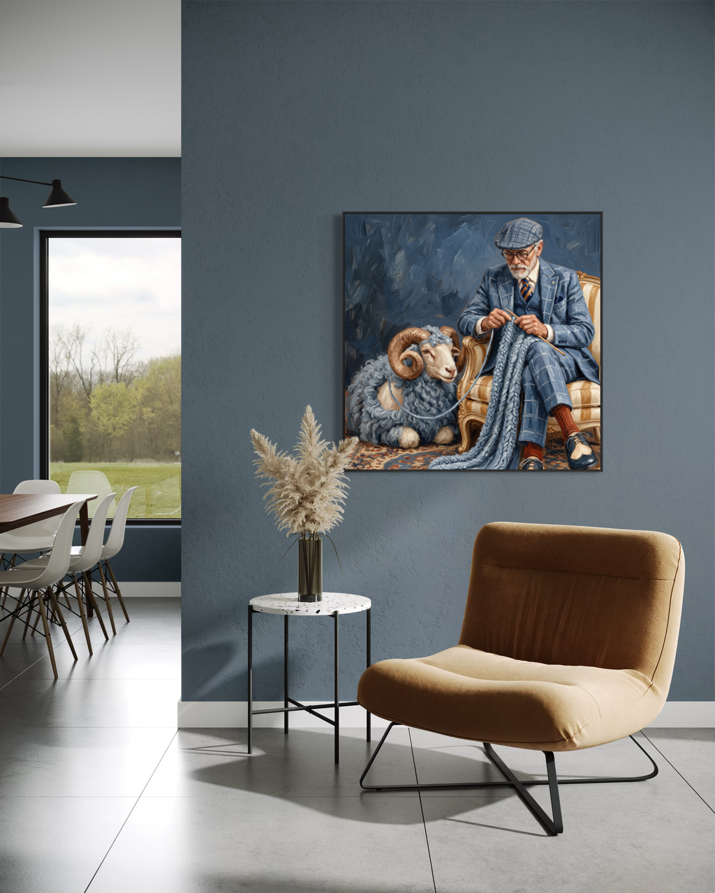 Blue Grey Ram Art Print | “A Bit Wooly”