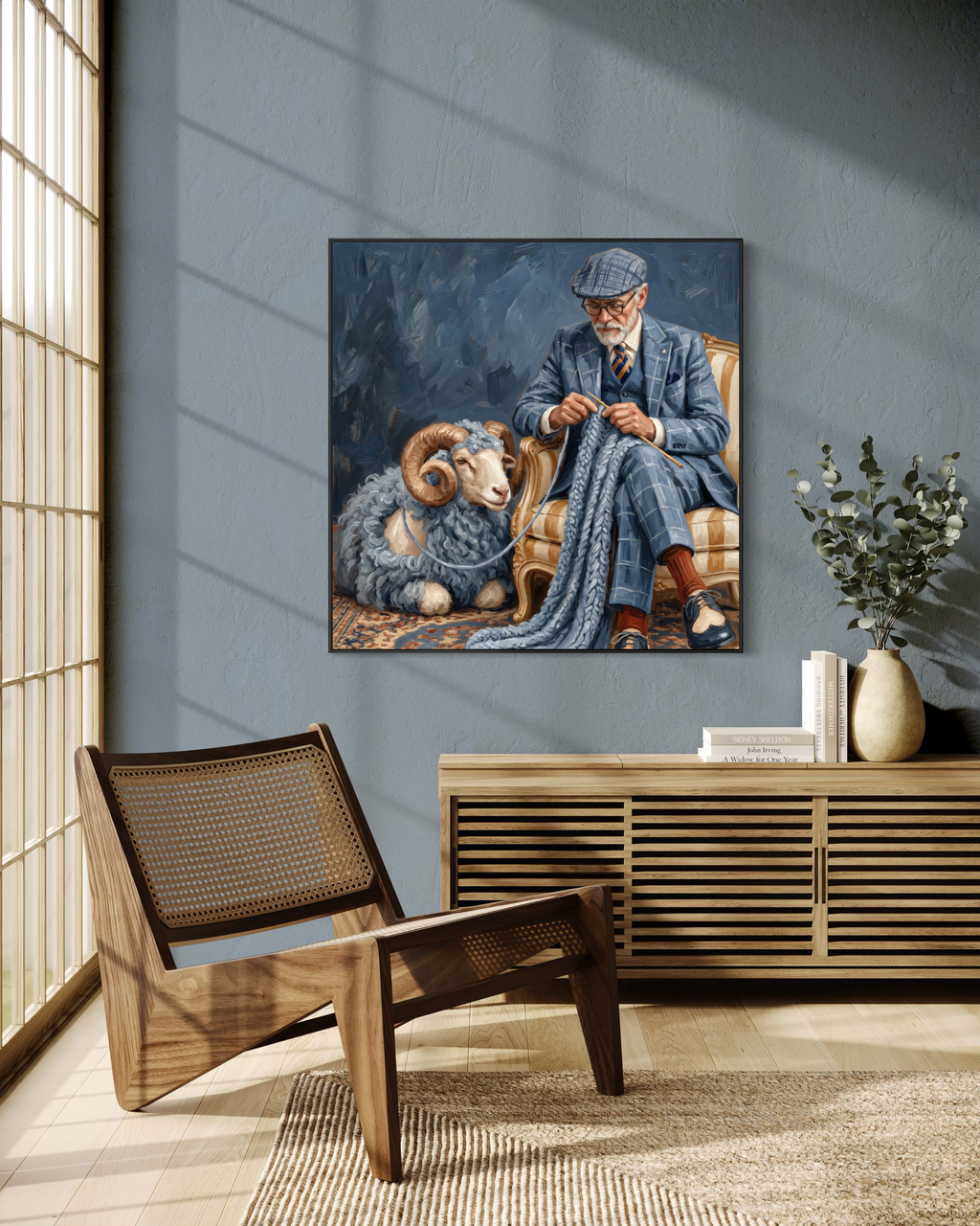 Blue Grey Ram Art Print | “A Bit Wooly”