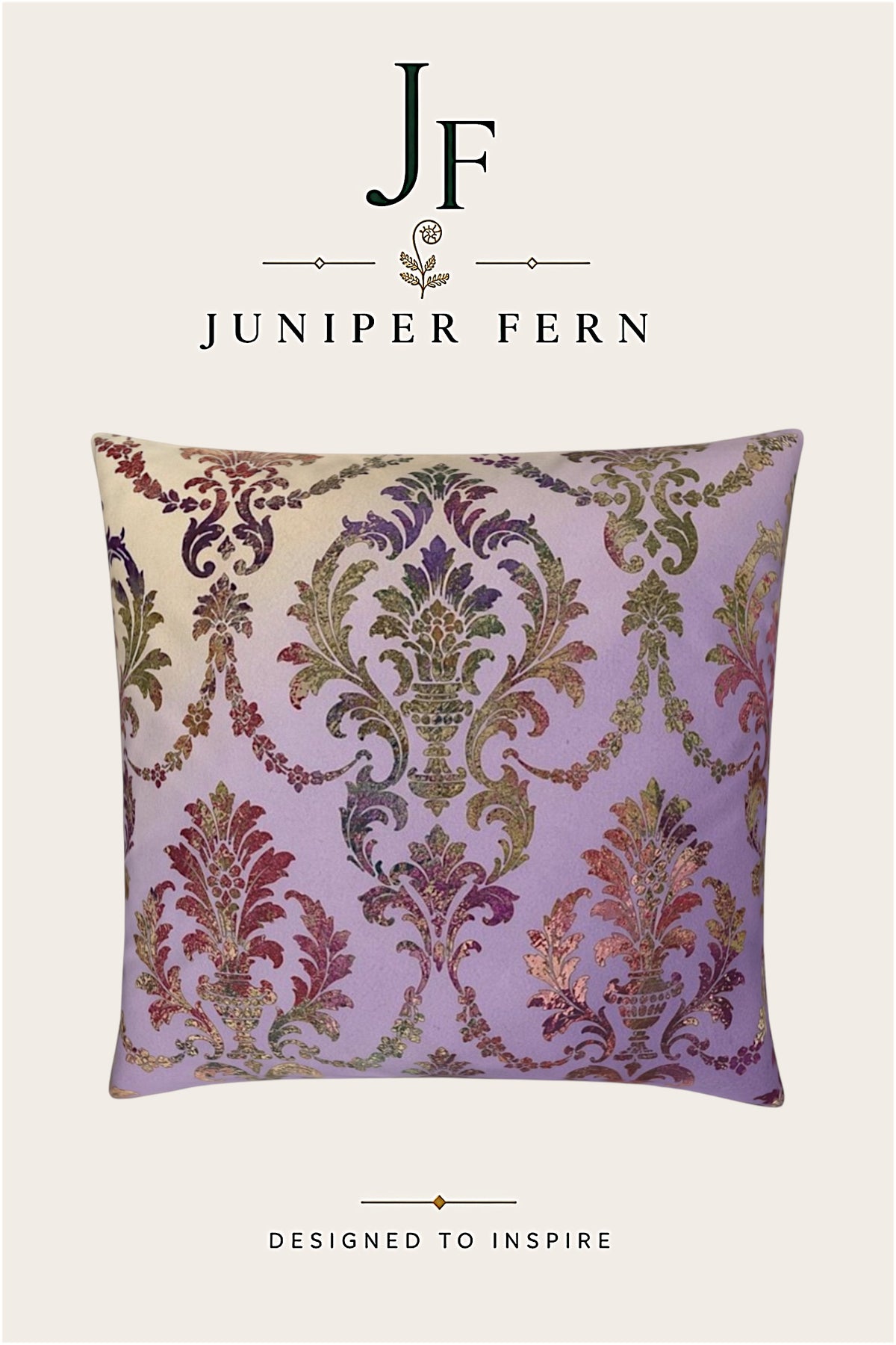 Lilac and Olive Damask Cushion