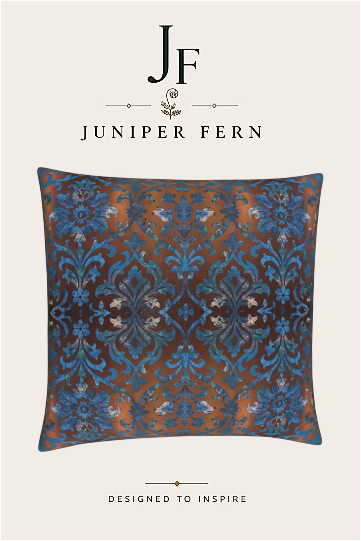 Chocolate Brown Blue Damask Cushion