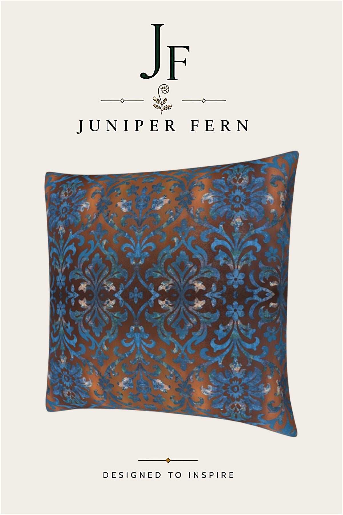 Chocolate Brown Blue Damask Cushion