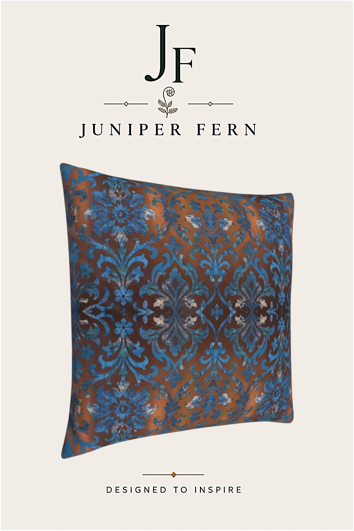 Chocolate Brown Blue Damask Cushion