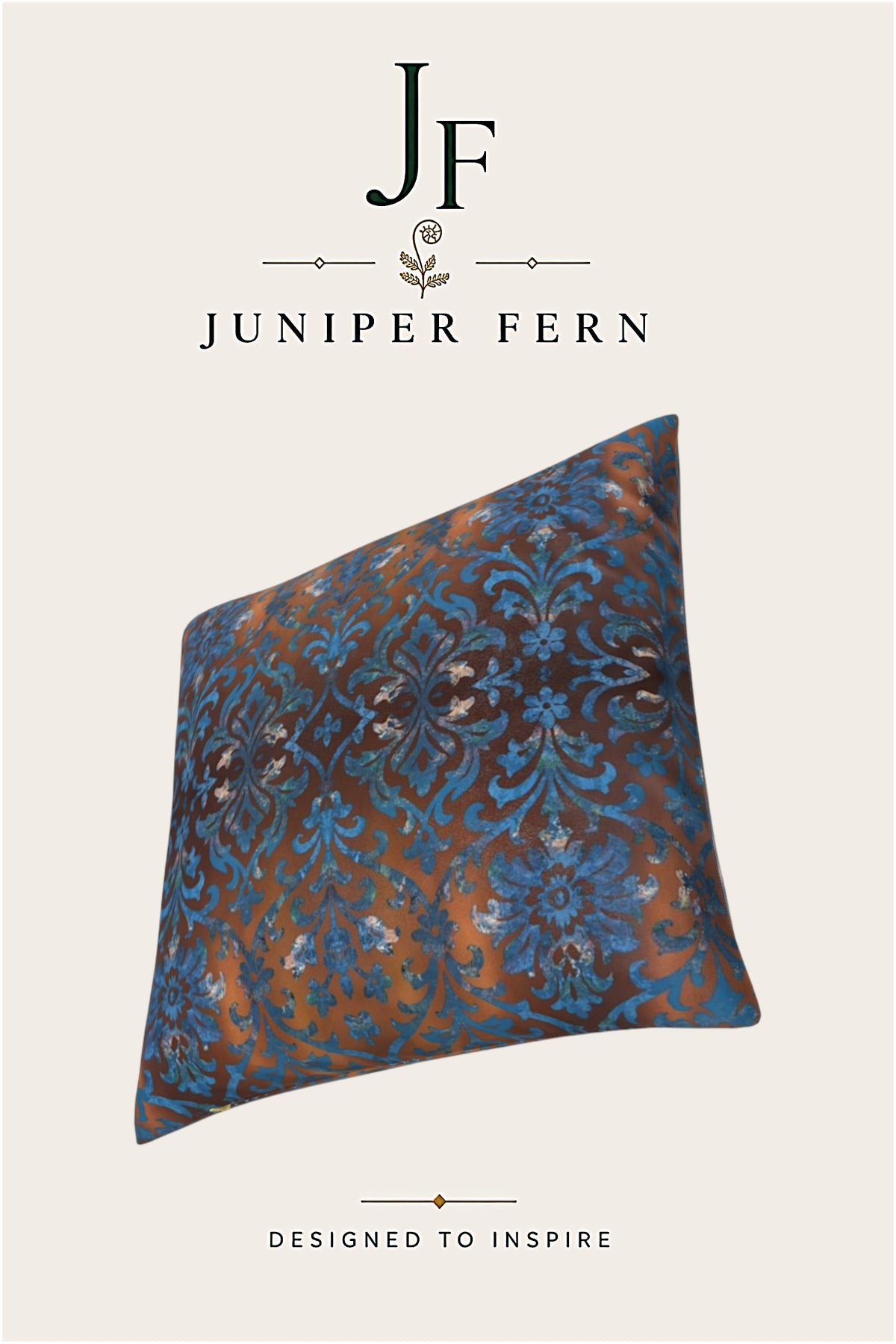 Chocolate Brown Blue Damask Cushion