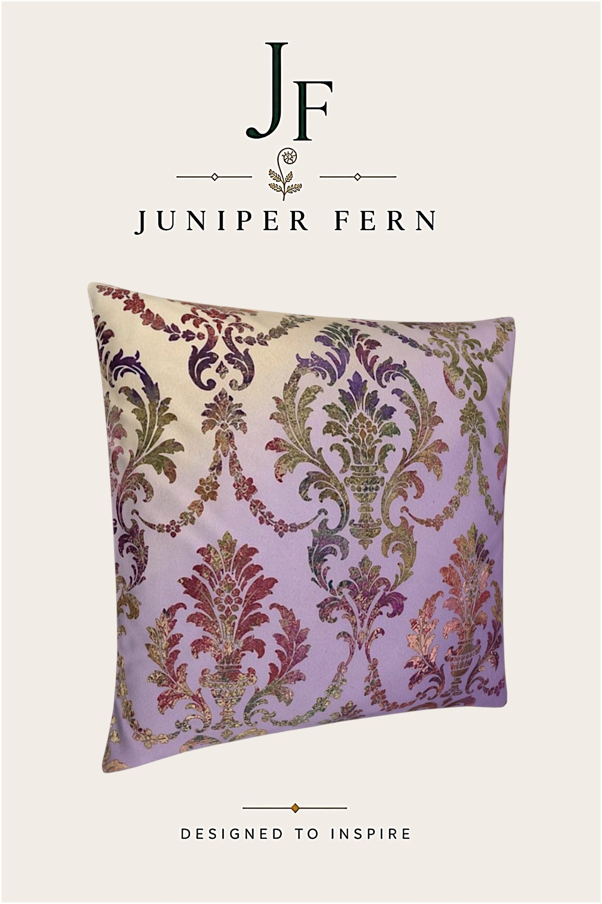 Lilac and Olive Damask Cushion