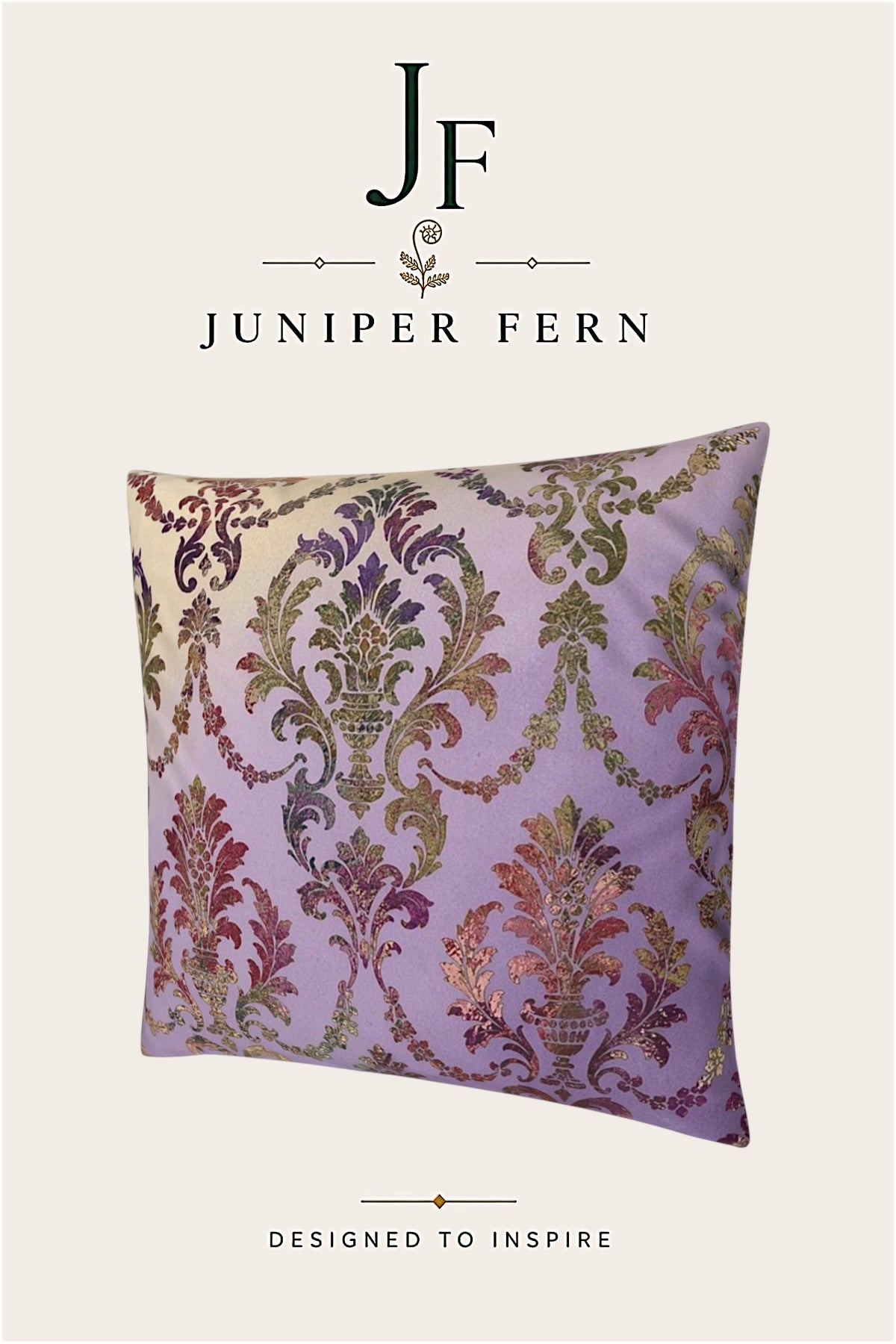 Lilac and Olive Damask Cushion