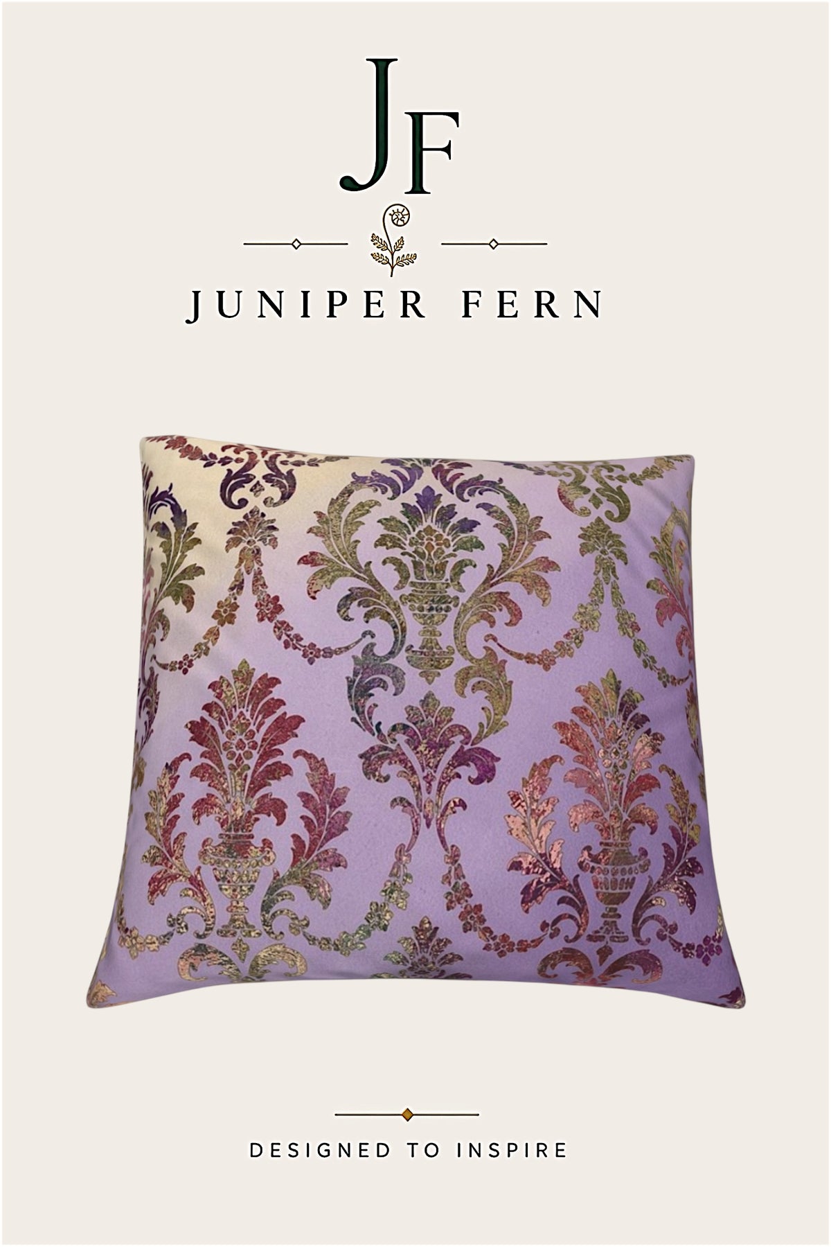 Lilac and Olive Damask Cushion