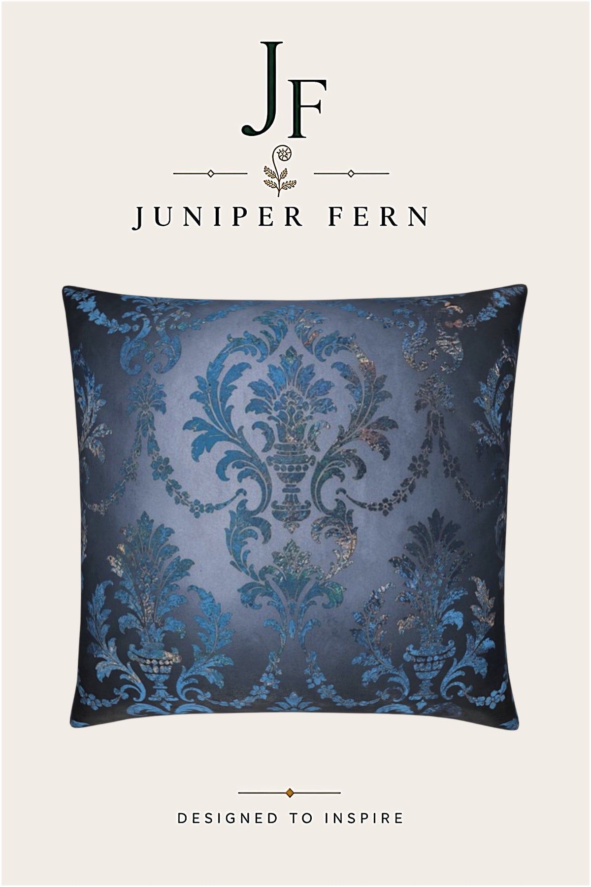 Grey Slate and Blue Damask Cushion