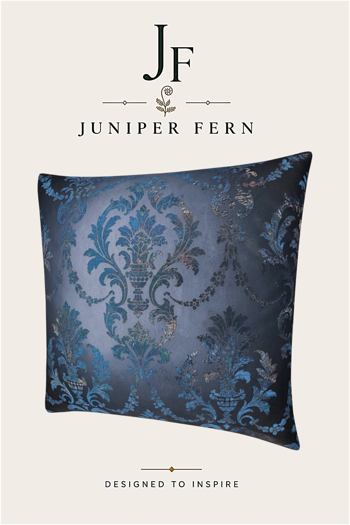 Grey Slate and Blue Damask Cushion