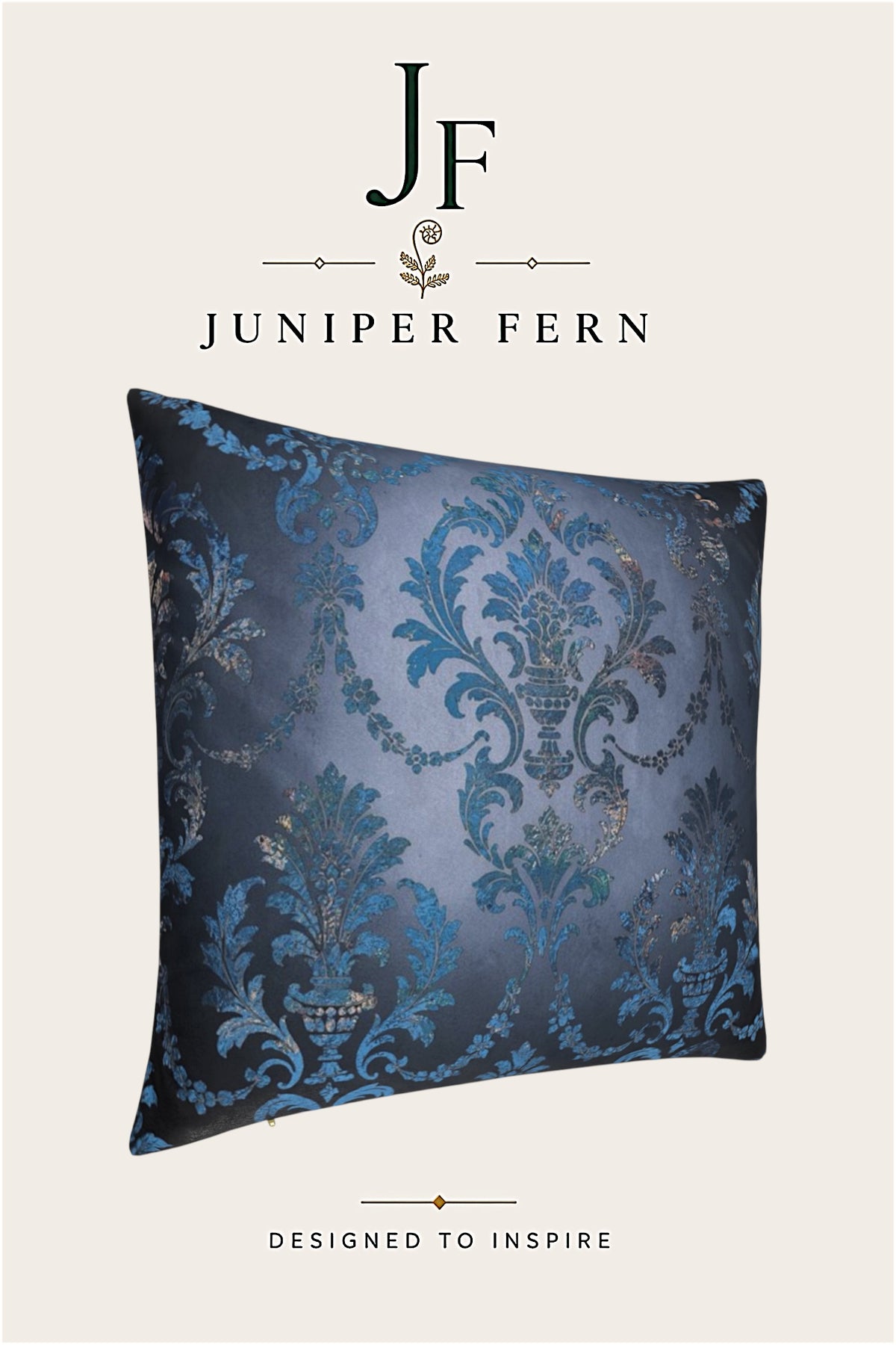 Grey Slate and Blue Damask Cushion