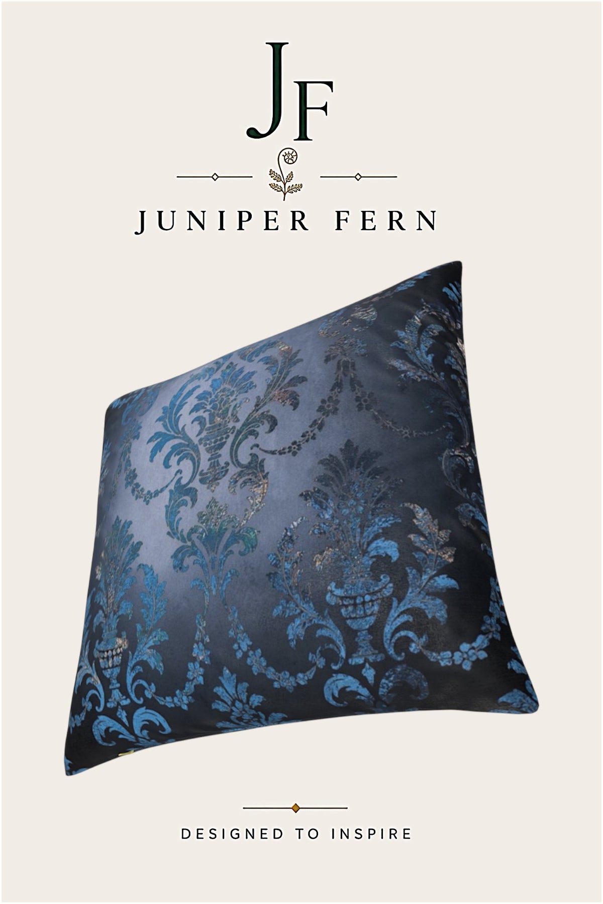 Grey Slate and Blue Damask Cushion