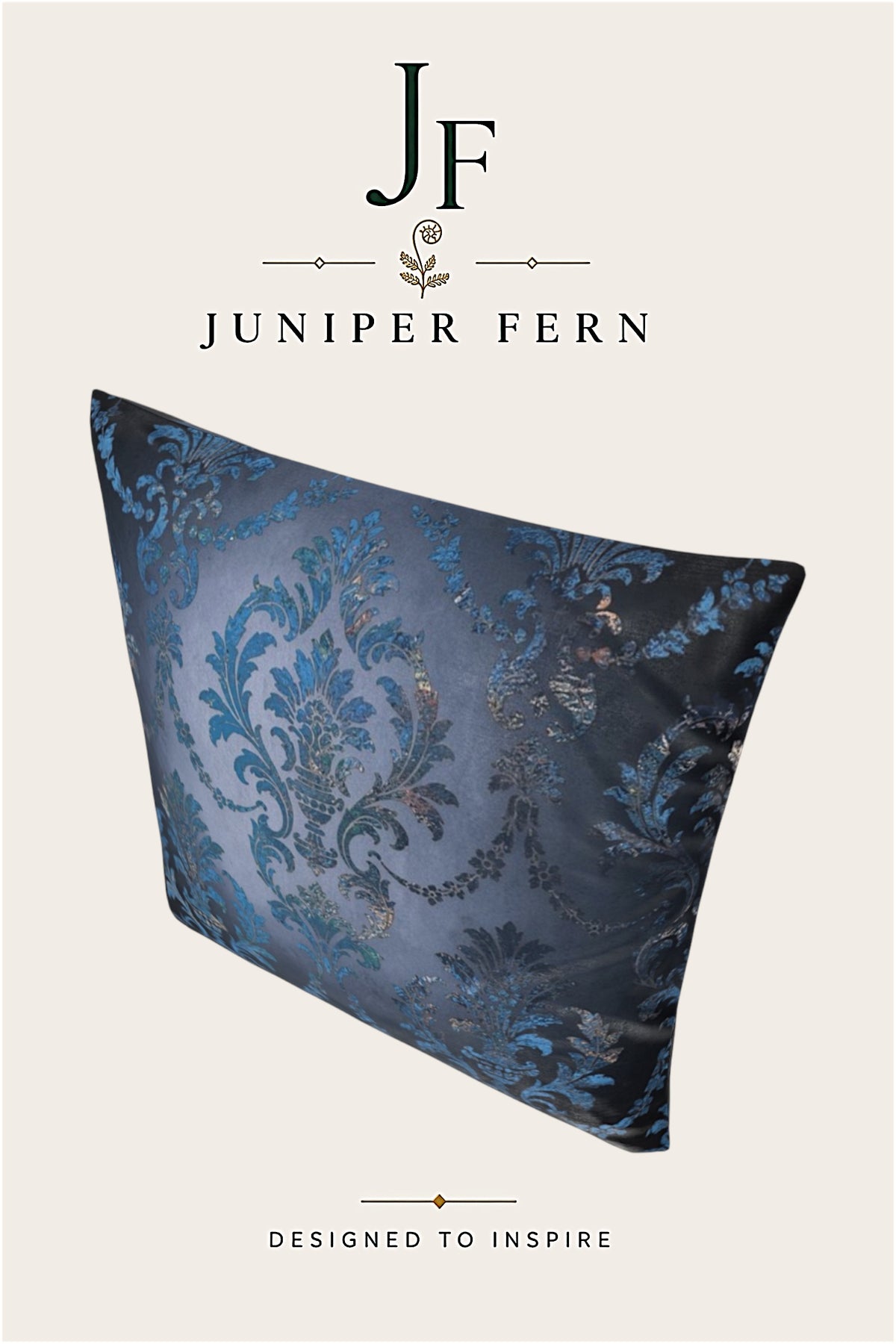 Grey Slate and Blue Damask Cushion