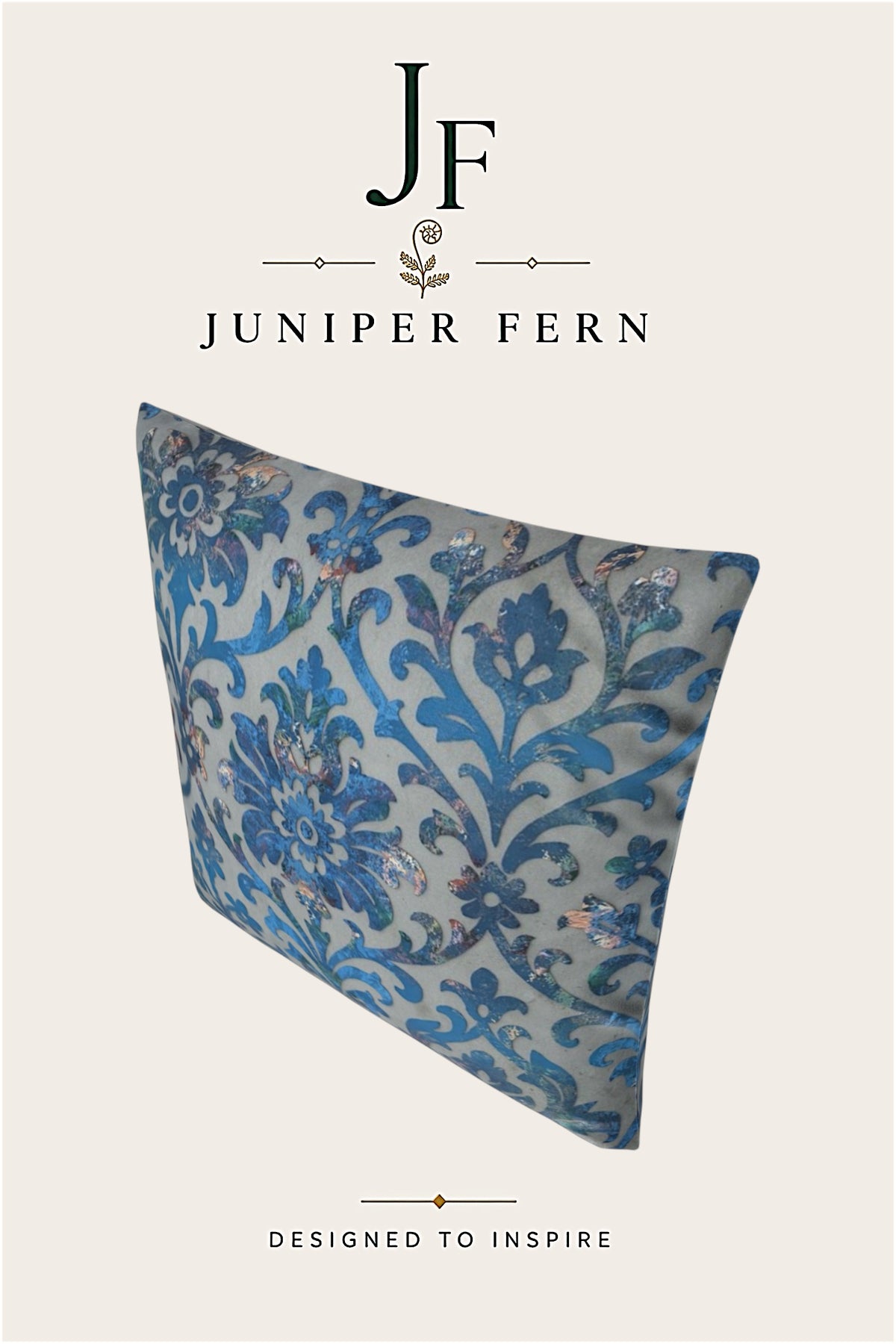 Grey Stone and Blue Damask Cushion