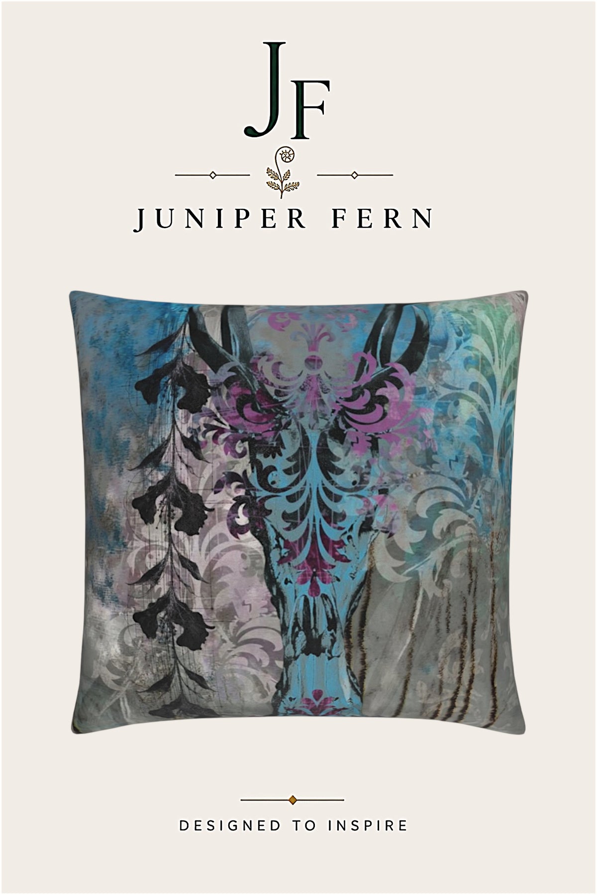 Grey Blue Stag Cushion - Vellum Hollow