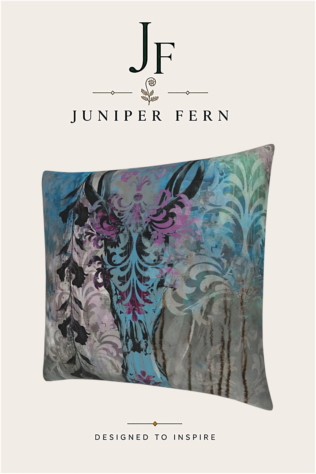 Grey Blue Stag Cushion - Vellum Hollow