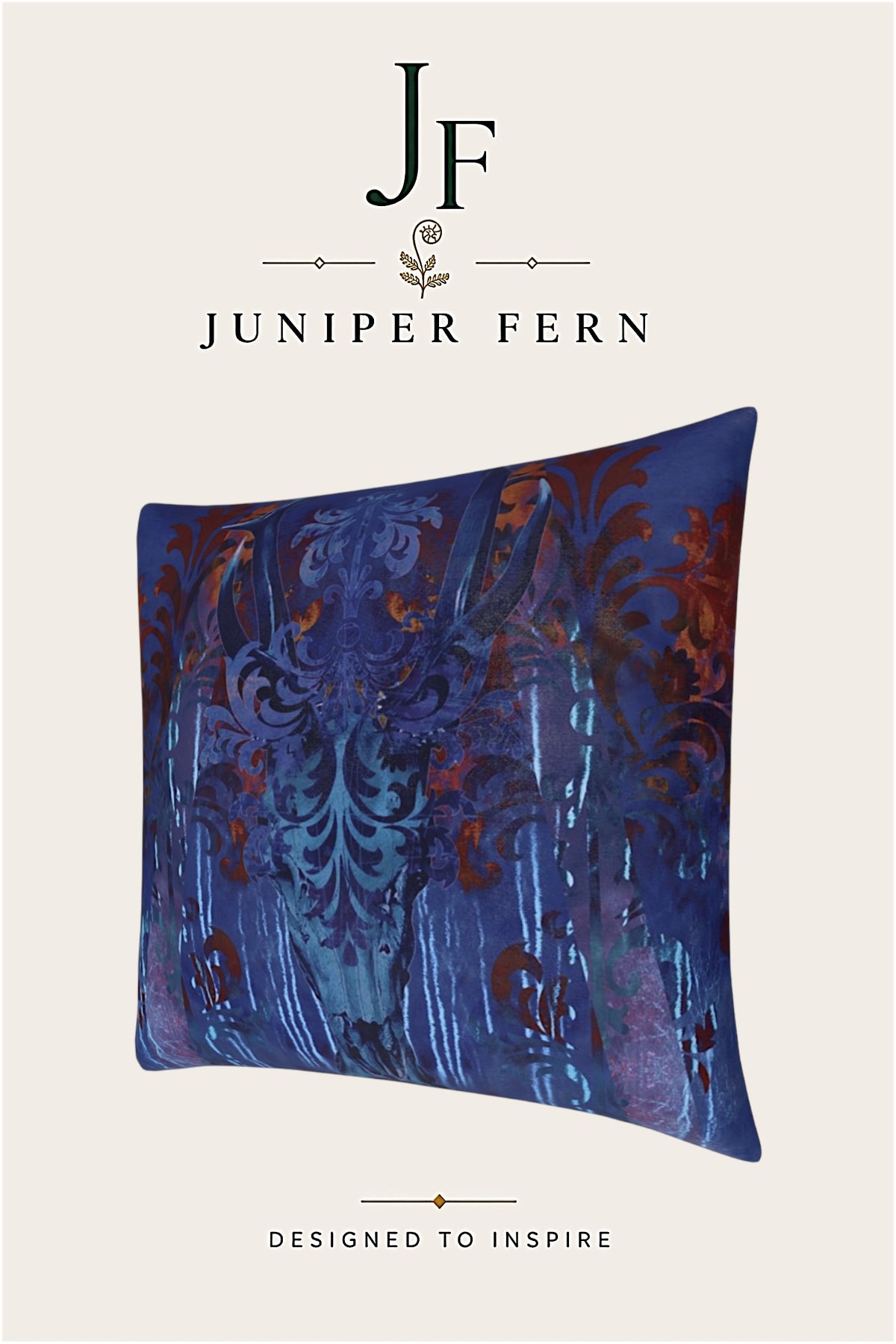 Indigo Blue Stag Cushion - Royal Vellum