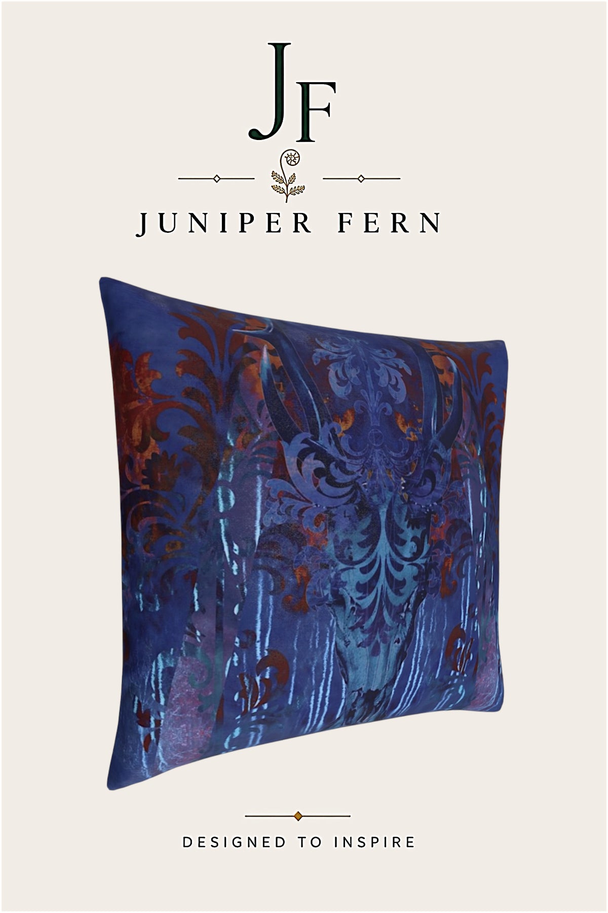 Indigo Blue Stag Cushion - Royal Vellum