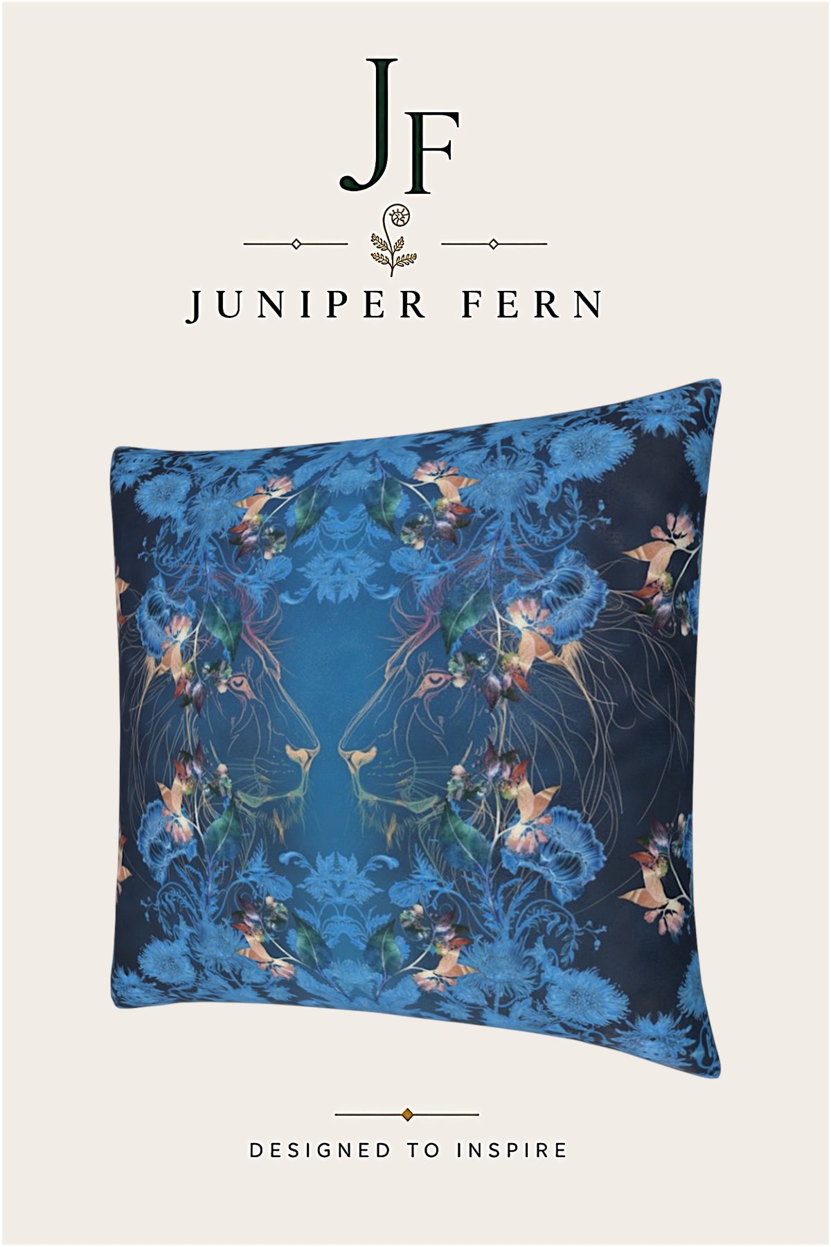 Navy Blue Botanical Lion Cushion - Regent Pride
