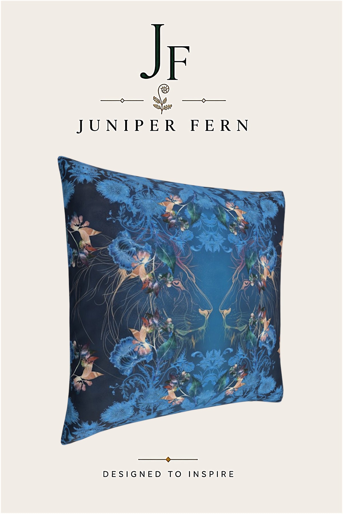 Navy Blue Botanical Lion Cushion - Regent Pride