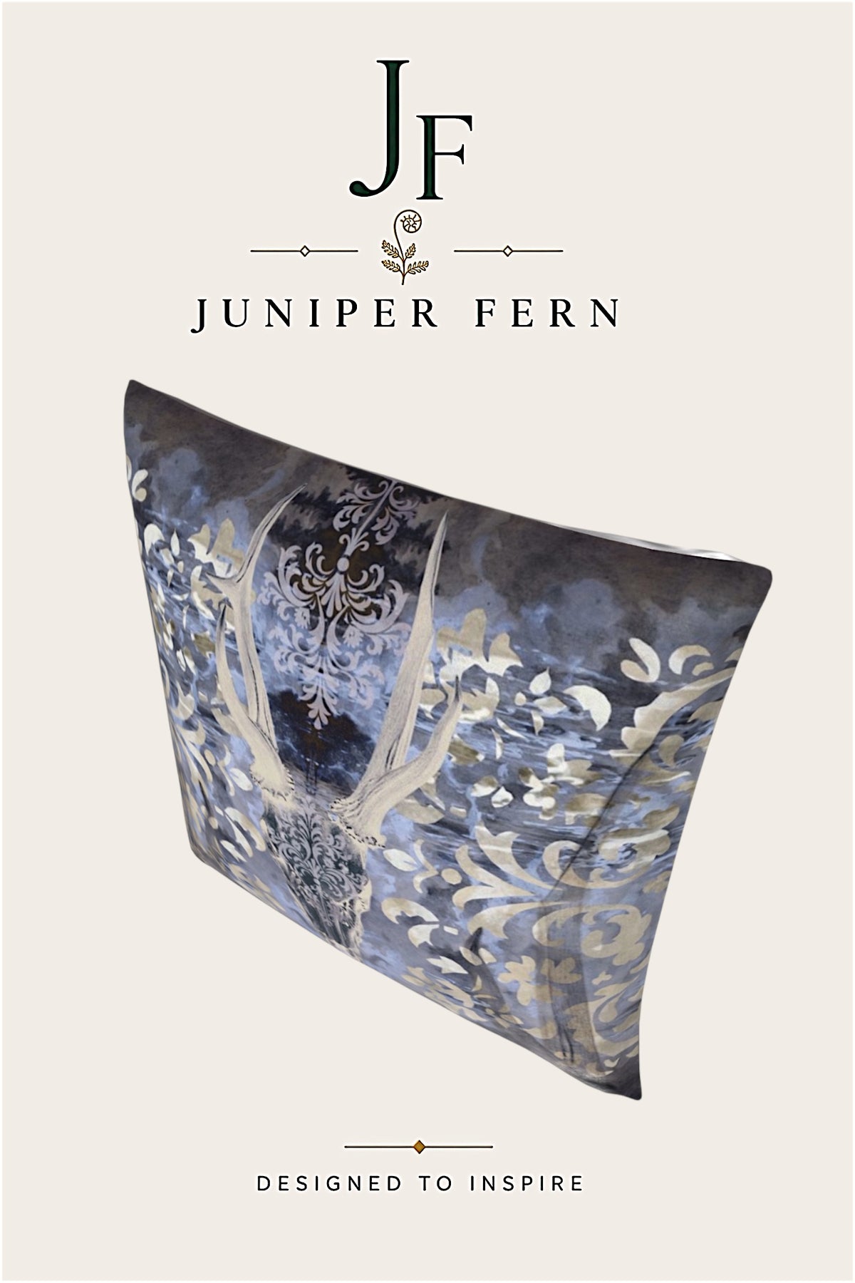 Grey Ivory Stag Cushion - Ashen
