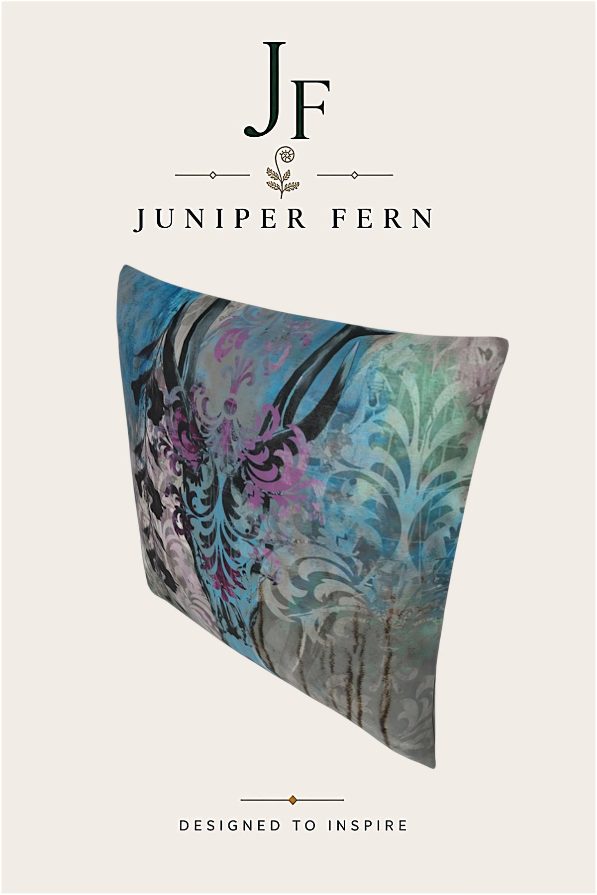 Grey Blue Stag Cushion - Vellum Hollow