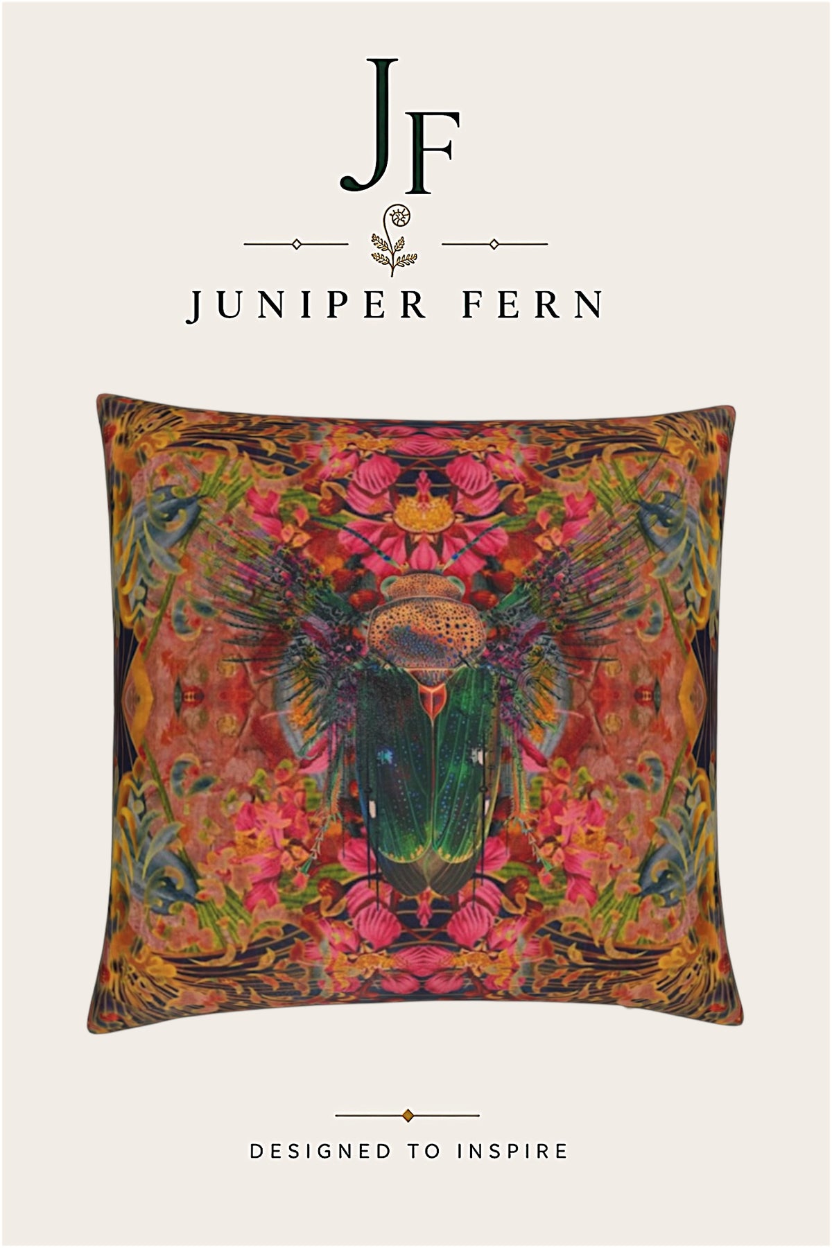 Emerald Beetle Abstract Cushion - Scarab Fate