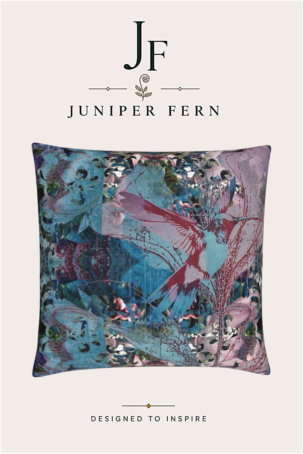 Blue Abstract Humming Bird Cushion - Azure Nectar