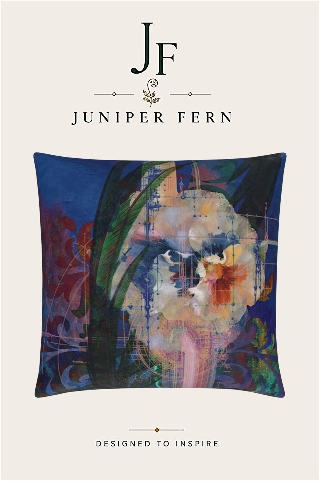 Blue Floral Abstract Cushion - Sylvan Meridian