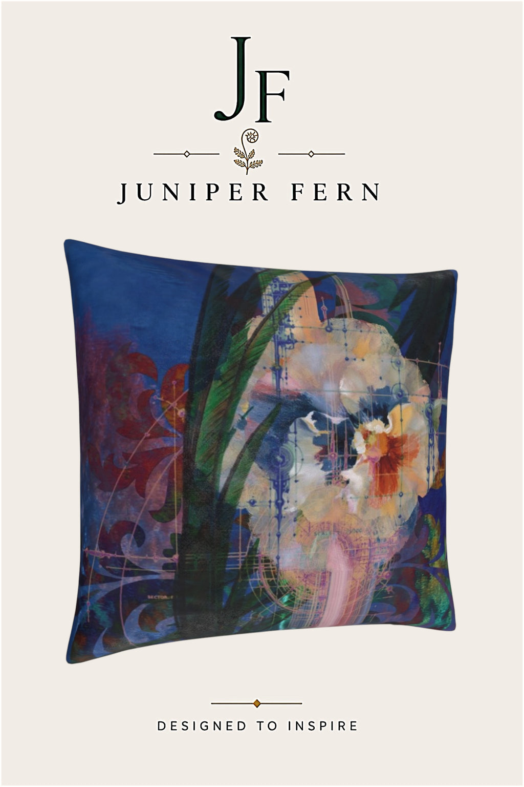 Blue Floral Abstract Cushion - Sylvan Meridian