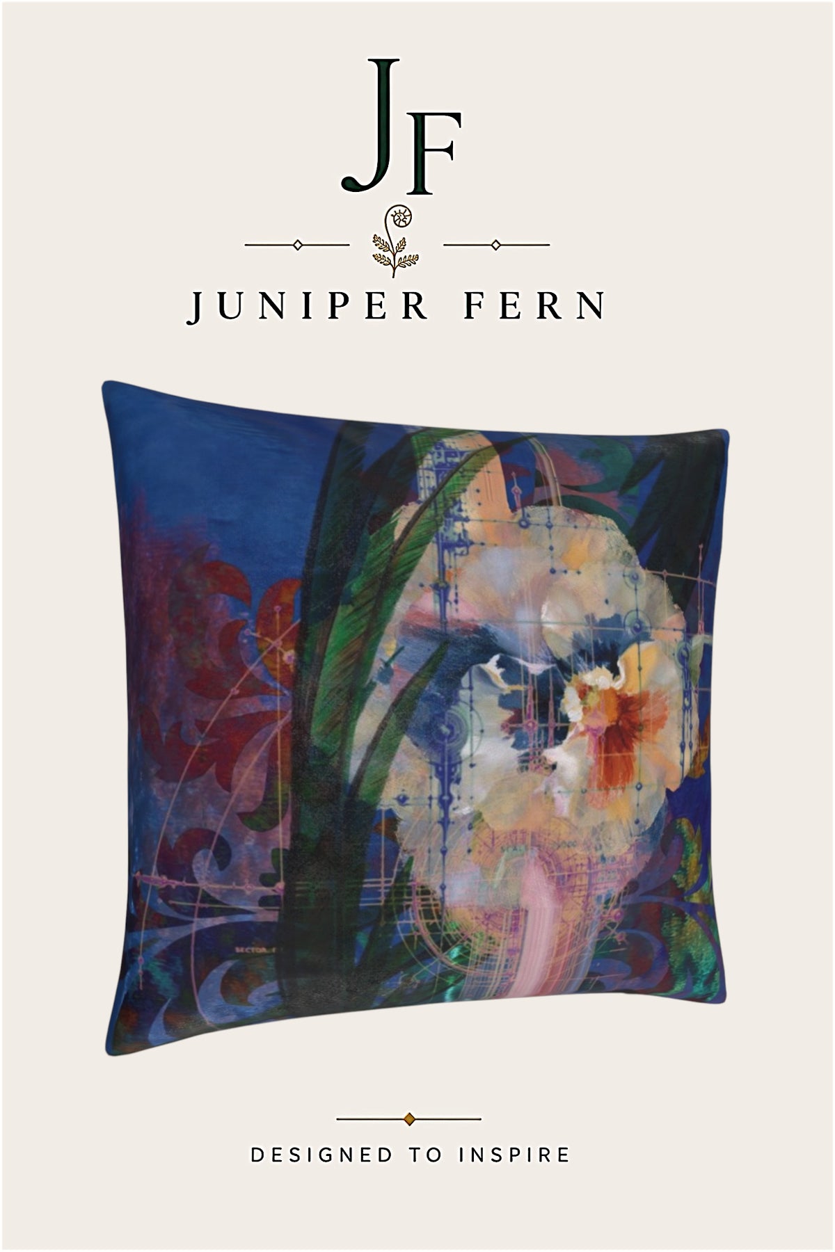 Blue Floral Abstract Cushion - Sylvan Meridian