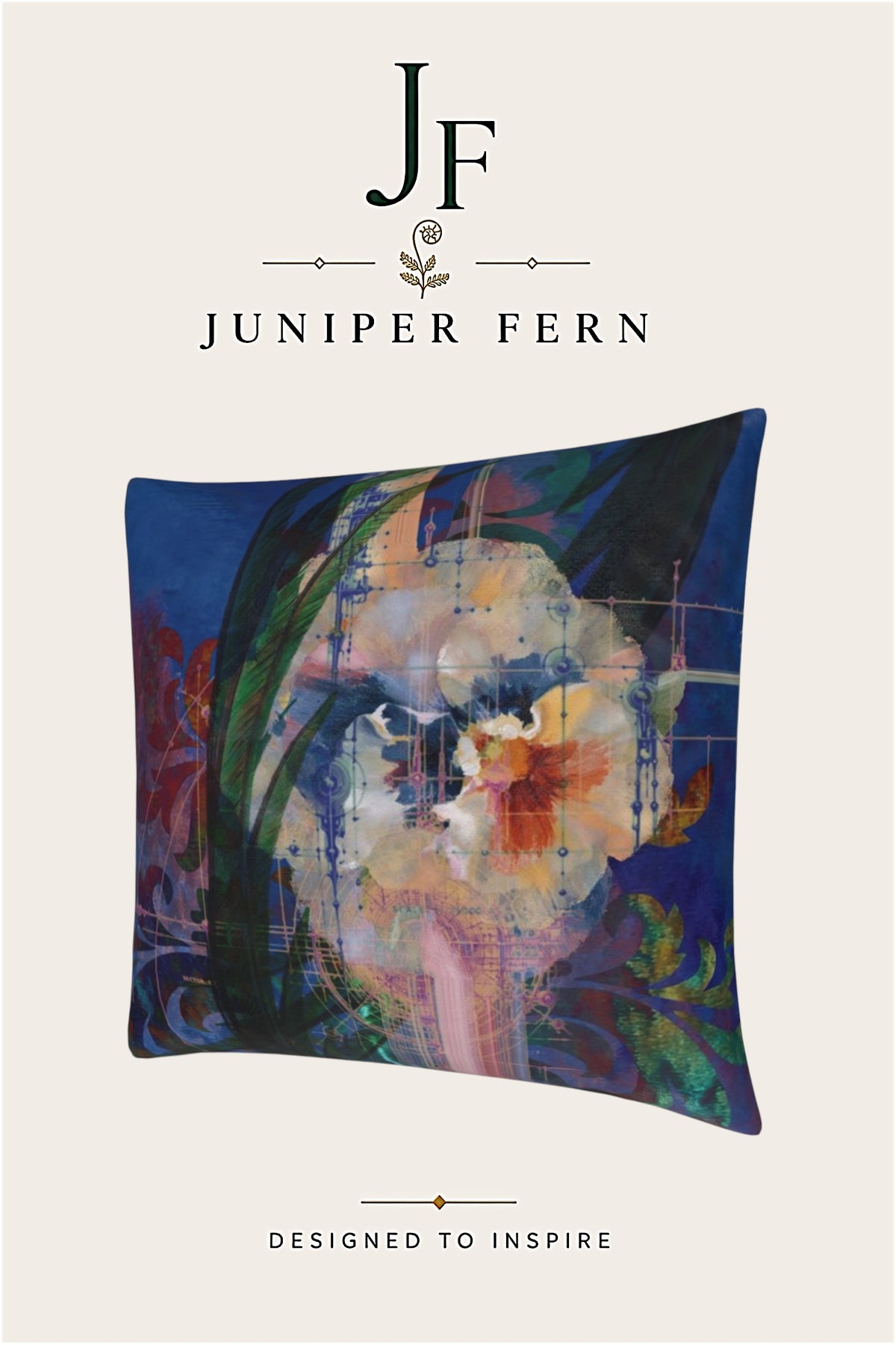 Blue Floral Abstract Cushion - Sylvan Meridian