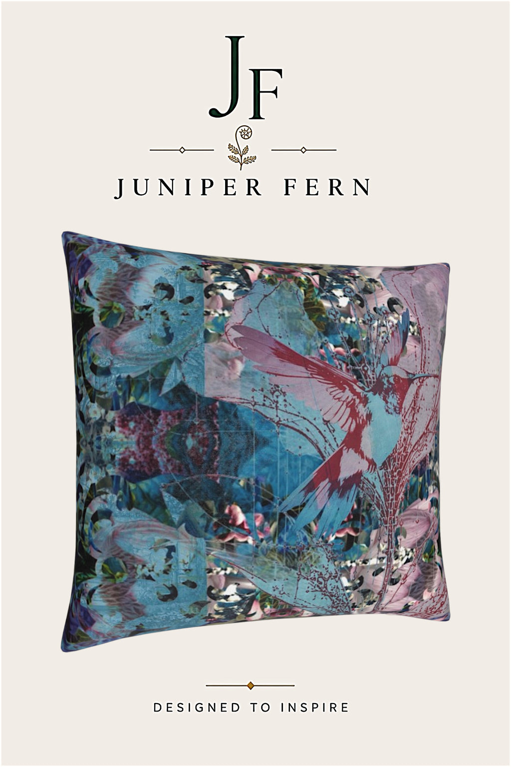 Blue Abstract Humming Bird Cushion - Azure Nectar