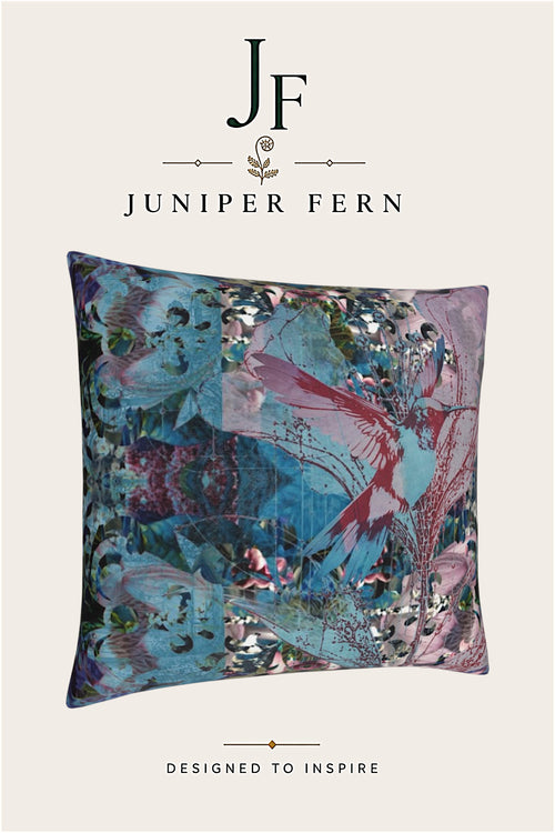 Blue Abstract Humming Bird Cushion - Azure Nectar