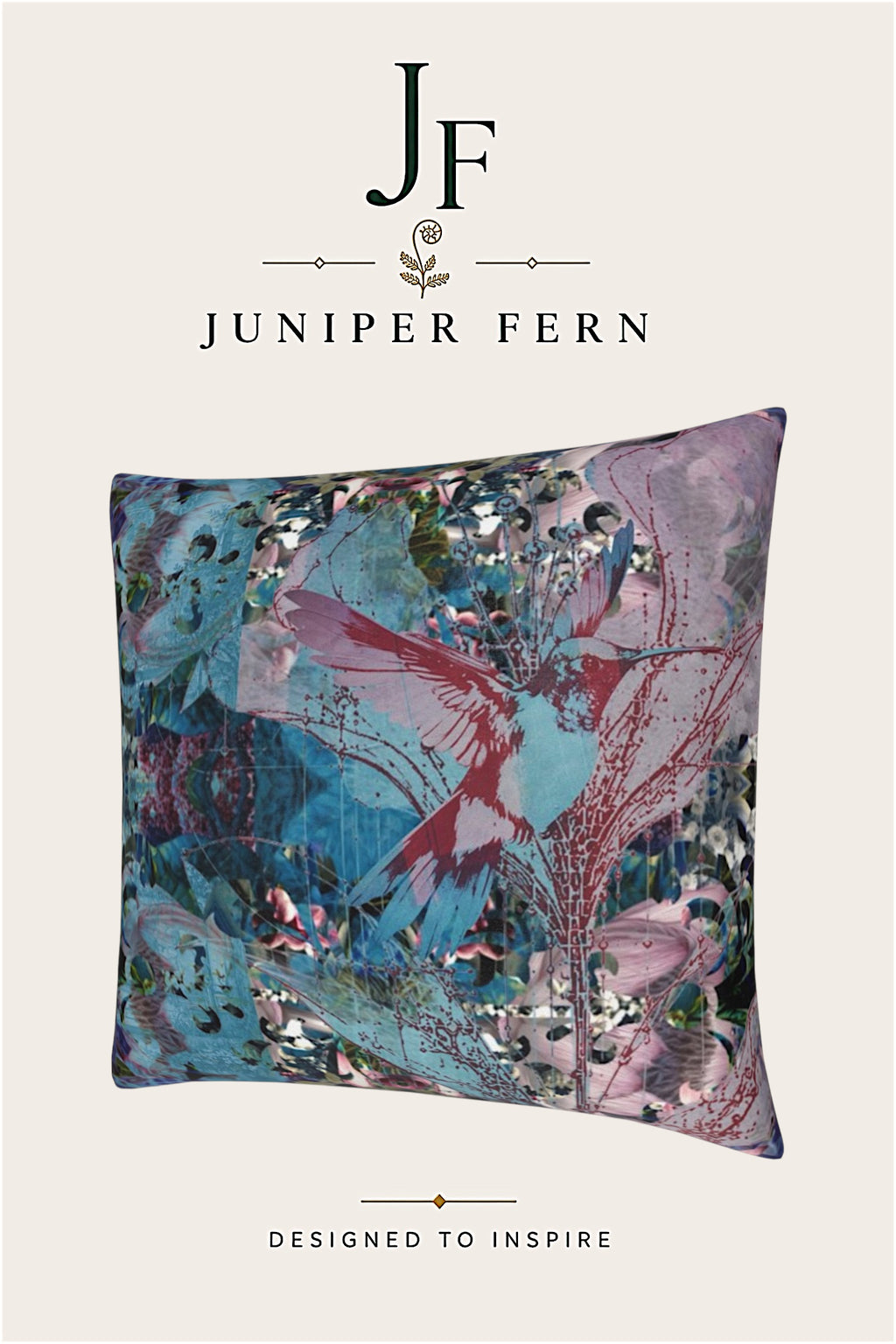 Blue Abstract Humming Bird Cushion - Azure Nectar