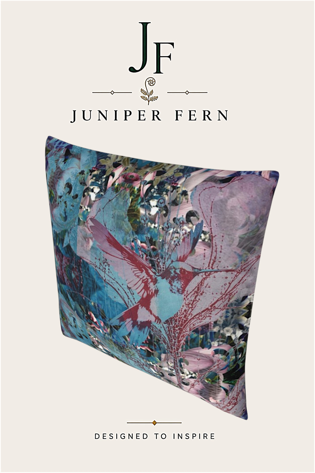 Blue Abstract Humming Bird Cushion - Azure Nectar