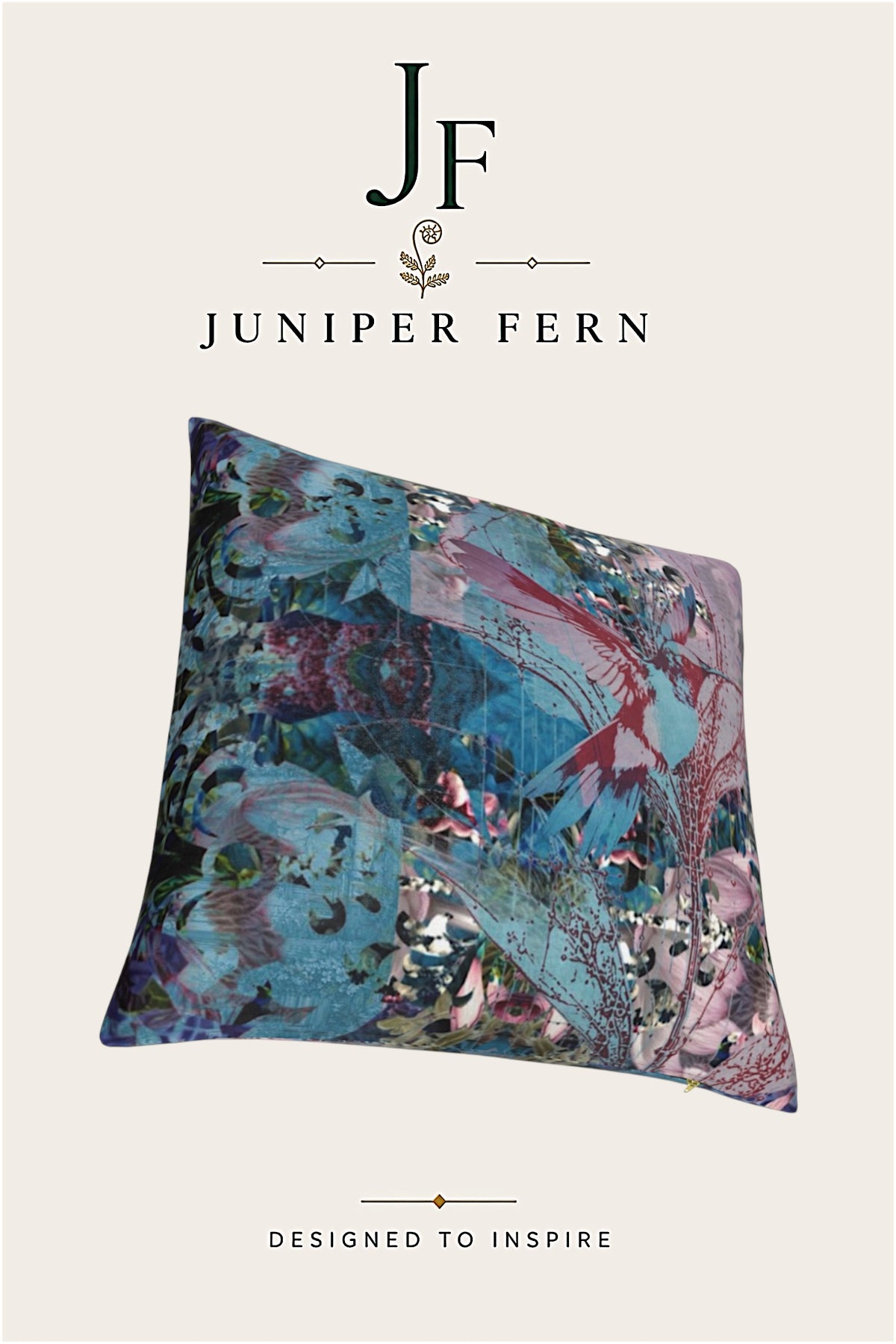 Blue Abstract Humming Bird Cushion - Azure Nectar