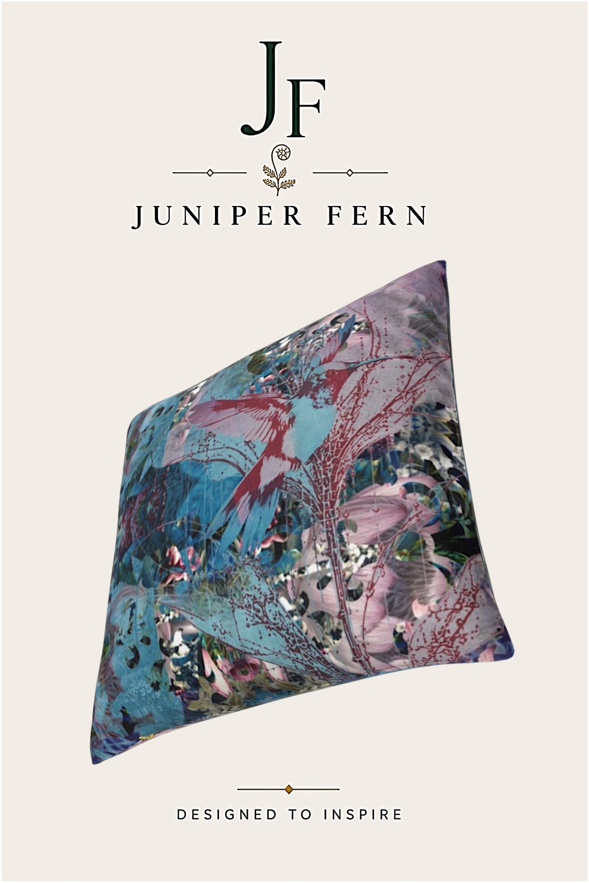 Blue Abstract Humming Bird Cushion - Azure Nectar