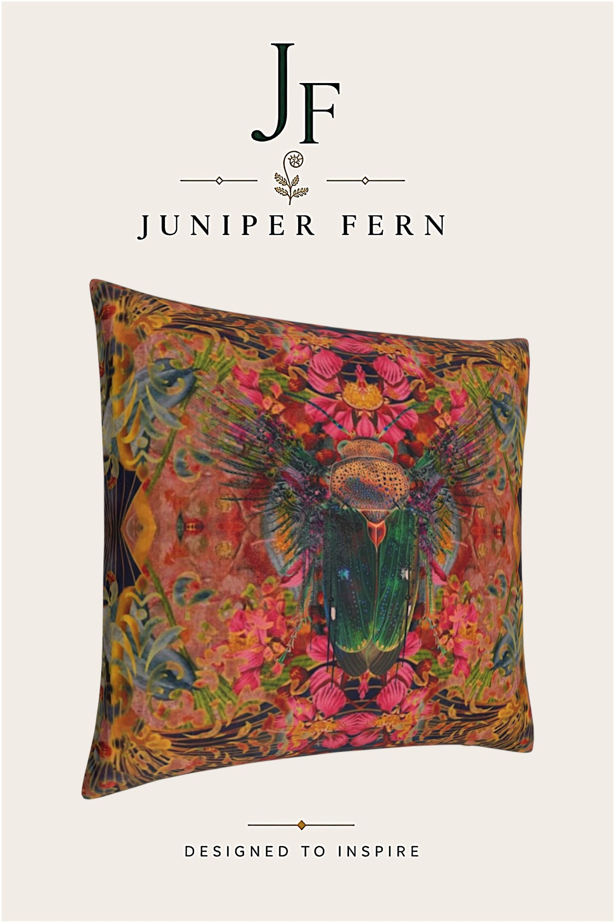 Emerald Beetle Abstract Cushion - Scarab Fate