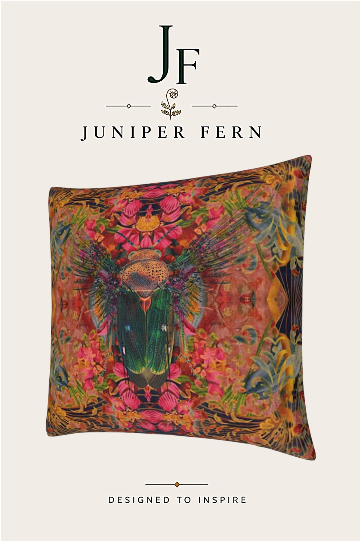 Emerald Beetle Abstract Cushion - Scarab Fate