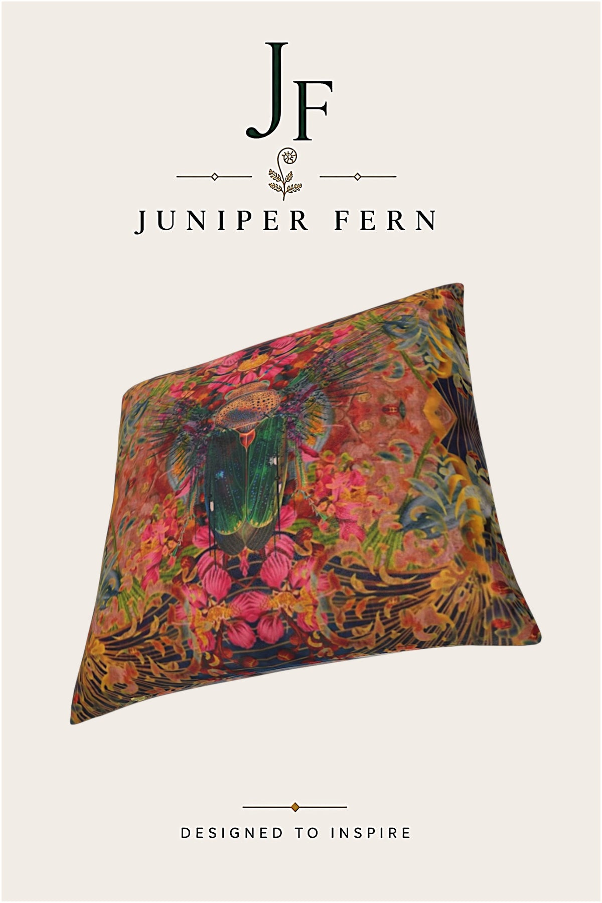 Emerald Beetle Abstract Cushion - Scarab Fate