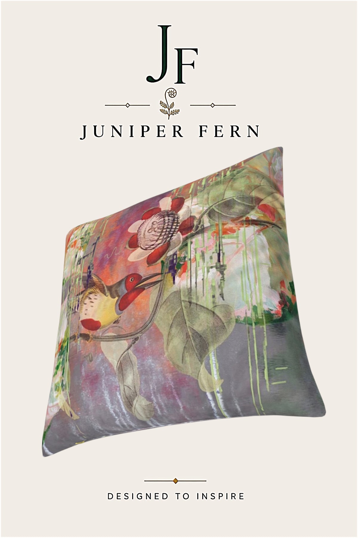 Green Abstract Vintage Bird Cushion - Elsewhere Bird