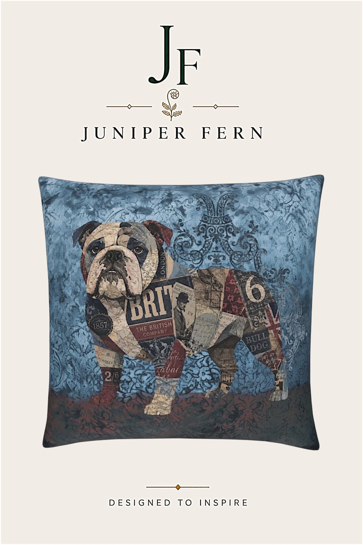 Blue Ink Bulldog Cushion