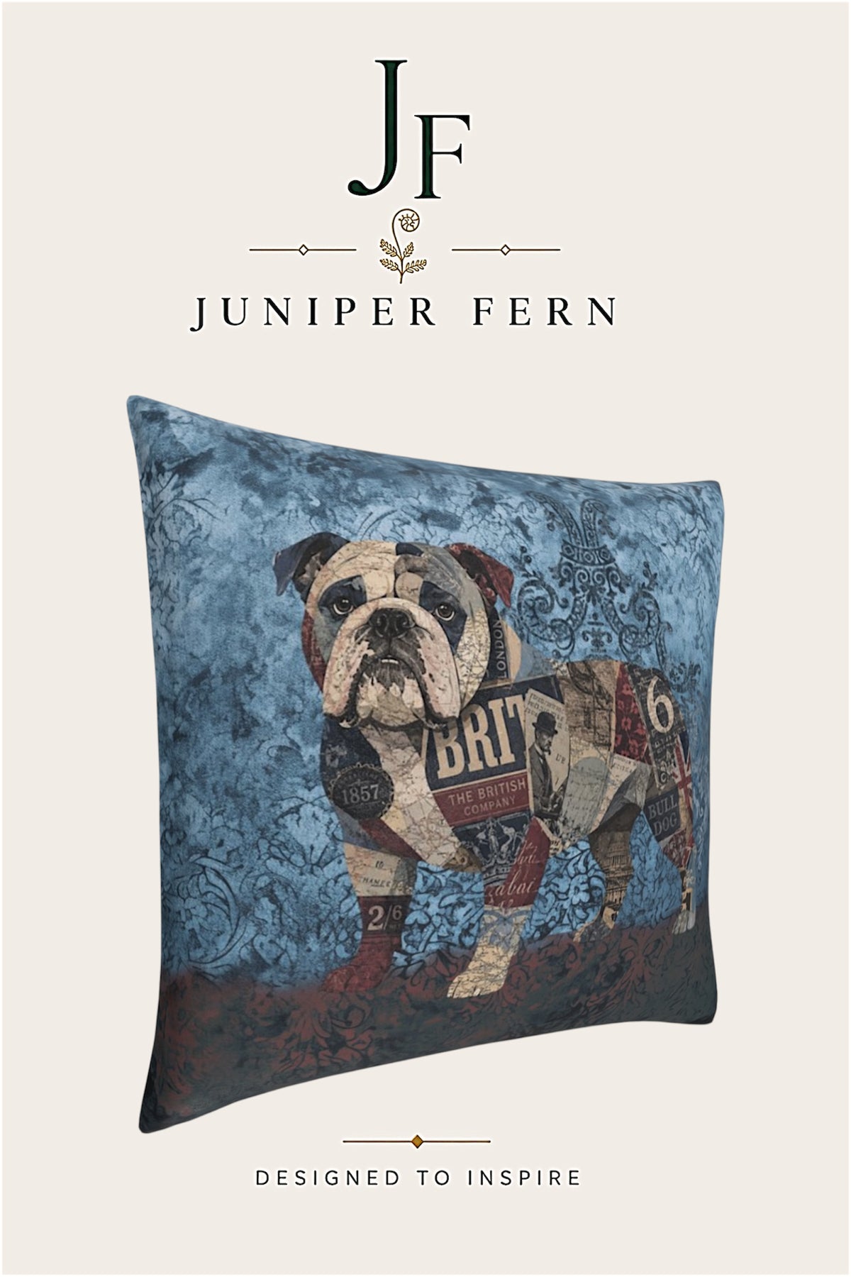 Blue Ink Bulldog Cushion