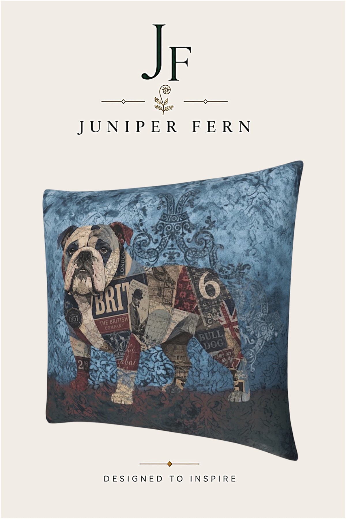 Blue Ink Bulldog Cushion