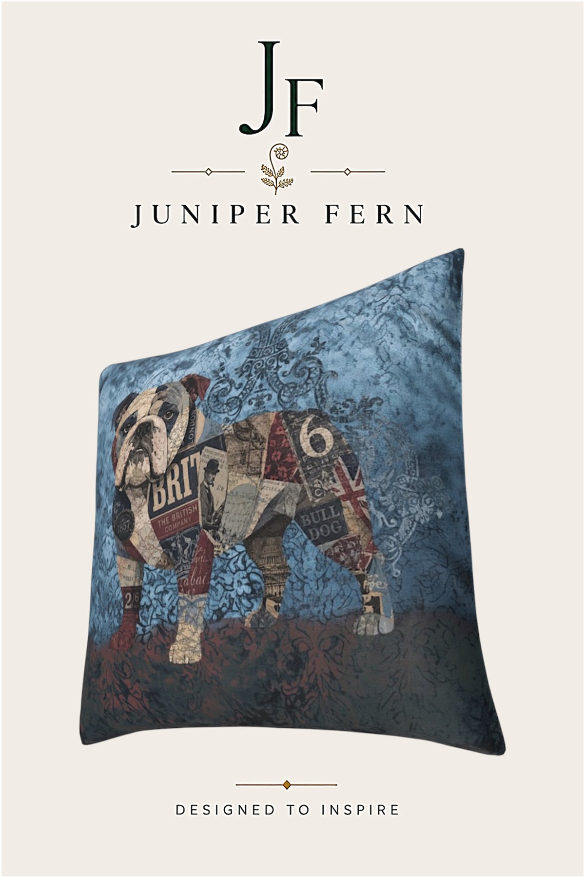 Blue Ink Bulldog Cushion