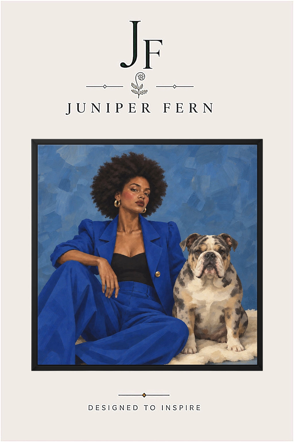 Woman with Bulldog Art Print | “Blue Blood”